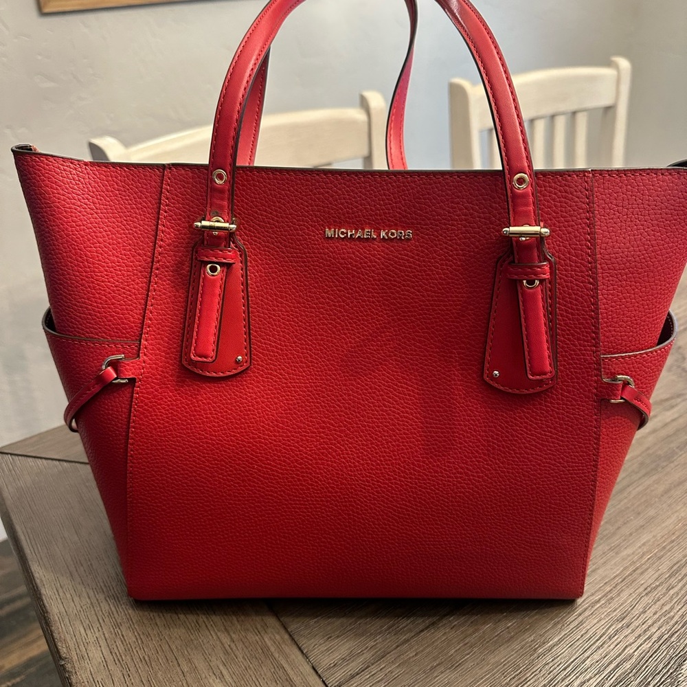 Michael Kors Red Leather Tote Bag